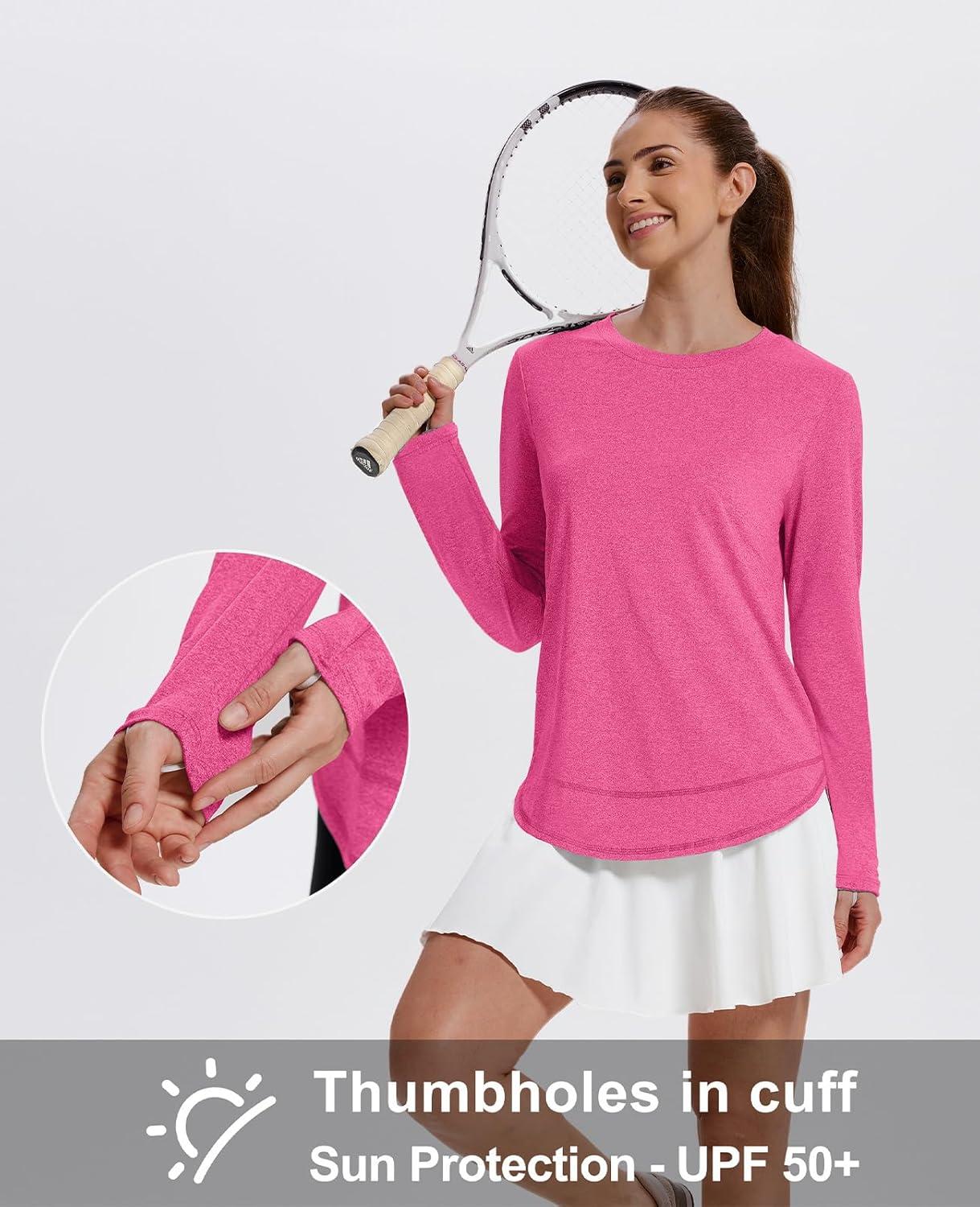 imageXIEERDUO Womens Workout Tops Long Sleeve Quick Dry UPF 50 Sun Protection Shirts for Hiking Running S3XL15 Hot Pink