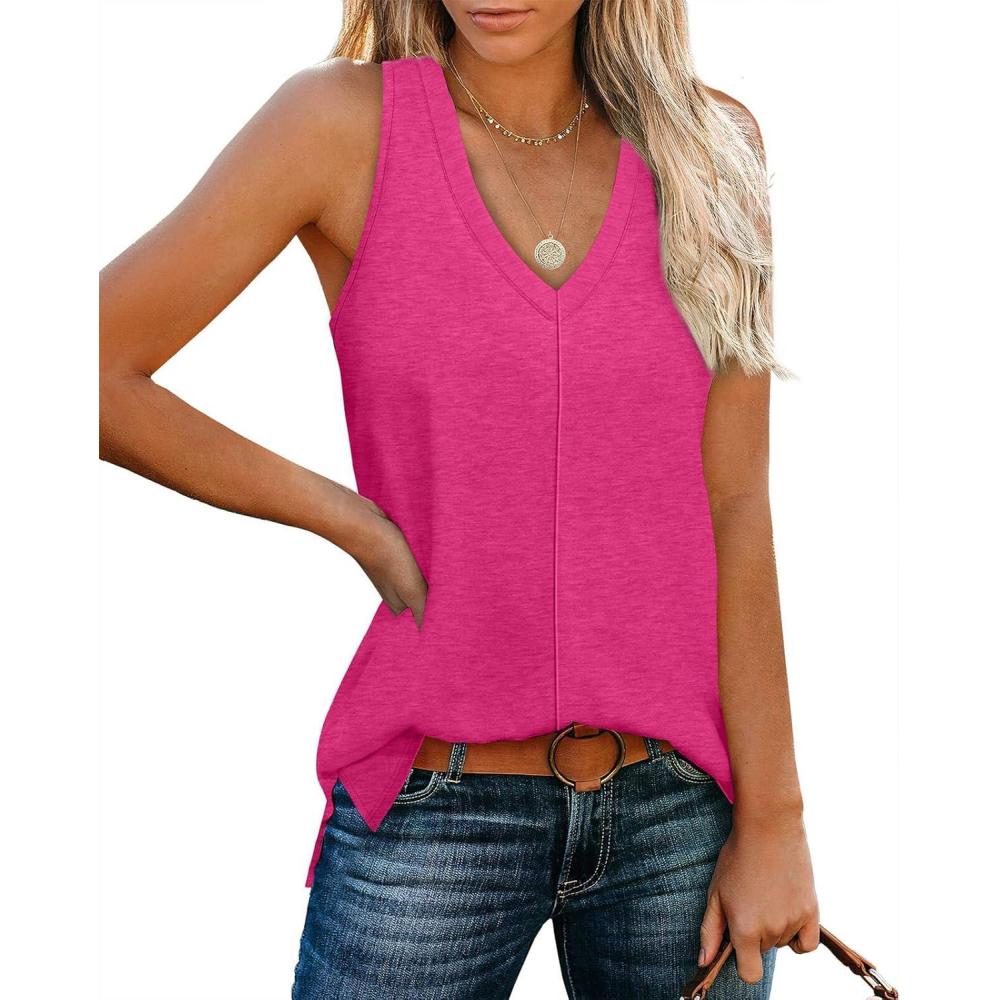 imageHot Pink Tops for Women Tank Tops Loose Fit Tops Dressy Casual Clothing Trendy 2025 Summer Outfits Western Shirts L
