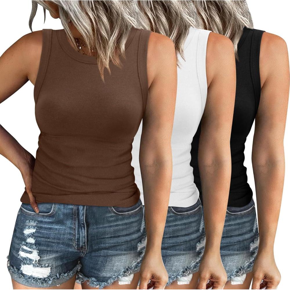imagePlus Size Tops for Women Summer 2025 Crew Neck Workout Undershirt Casaul Shirts Black White Brown 2XL