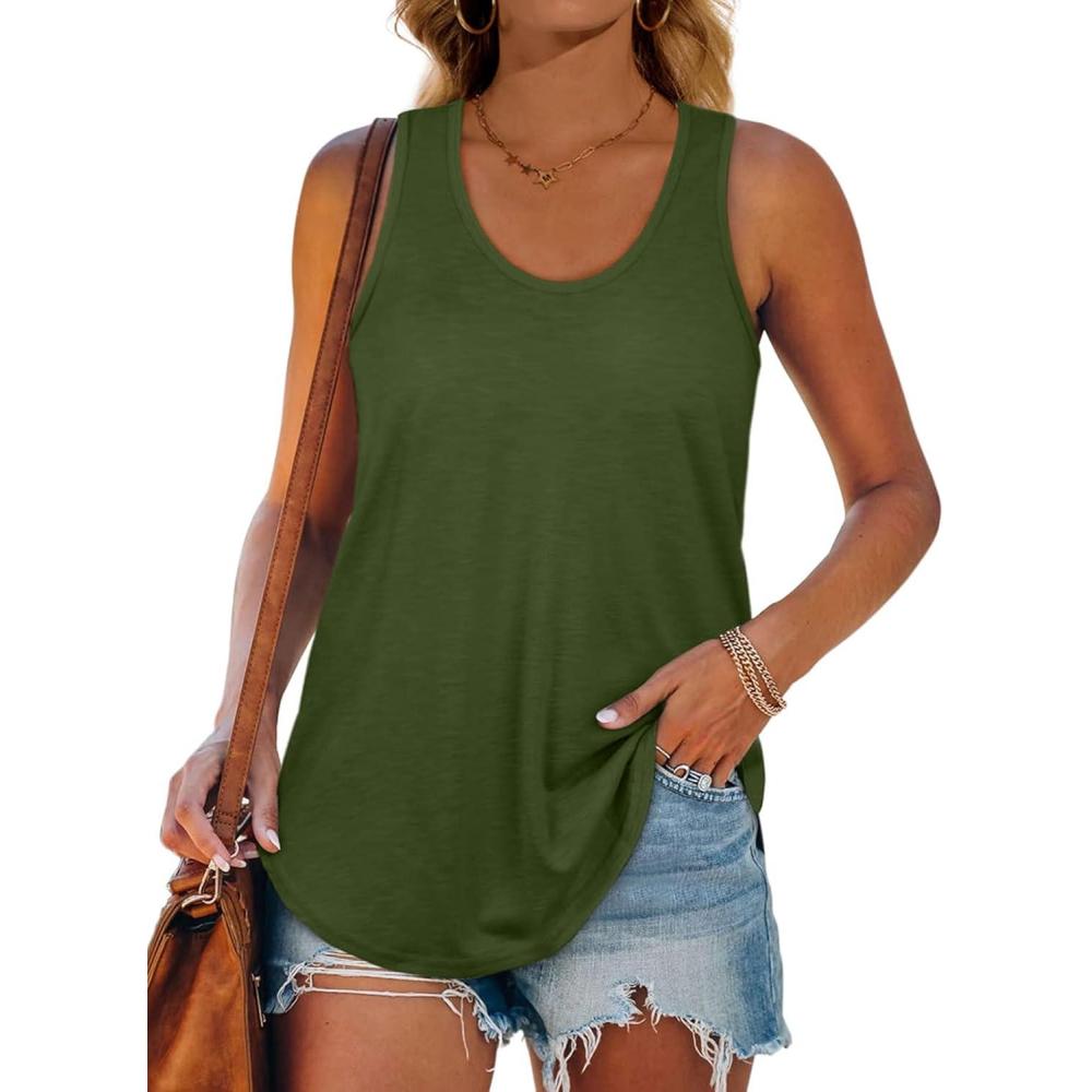 imageWomens Tank Tops Racerback Loose Shirts for Women Summer09amrygreen