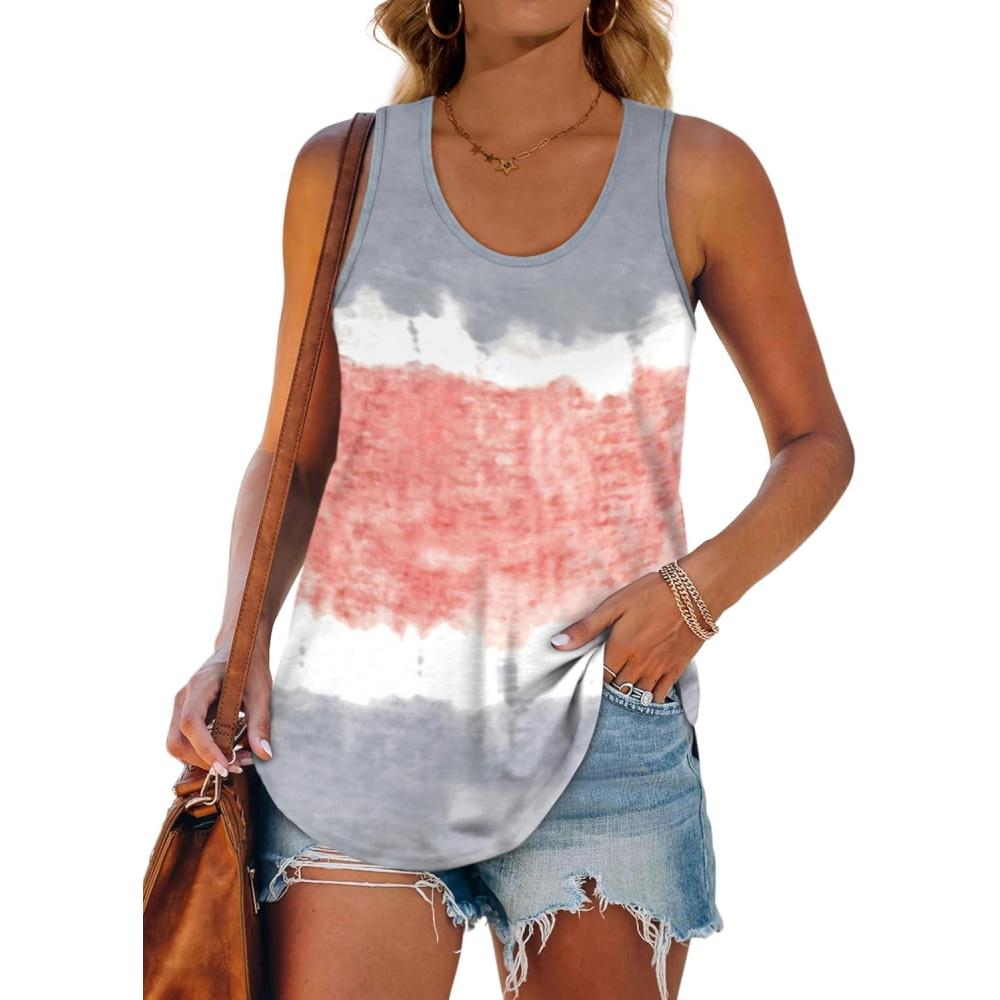imageWomens Tank Tops Racerback Loose Shirts for Women Summer50color Block Tiedye