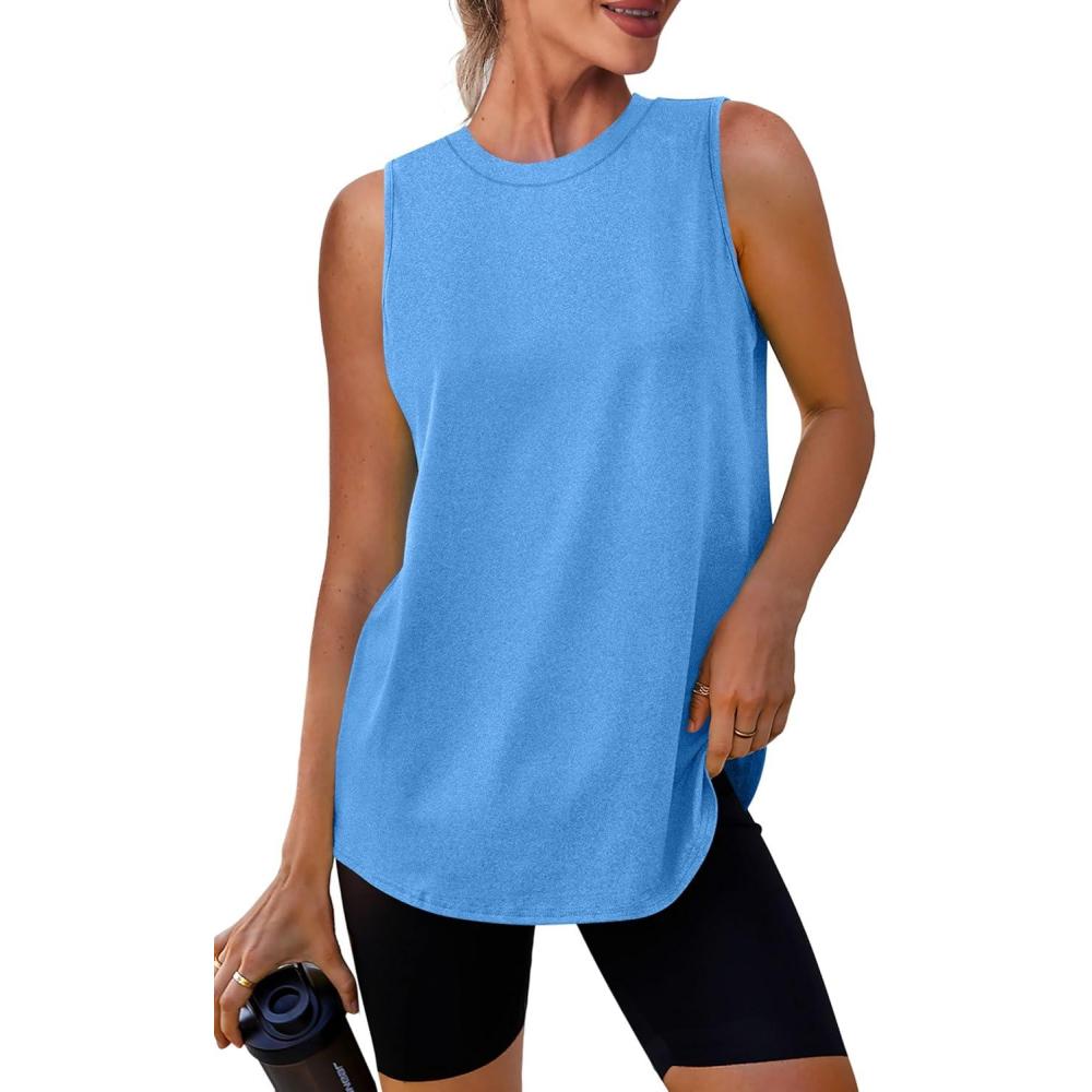 imageWomens Workout Tank Tops Lightweight Sleeveless Shirts for Women Loose Fit Tops for Athletic Running Tennis YogaBlue