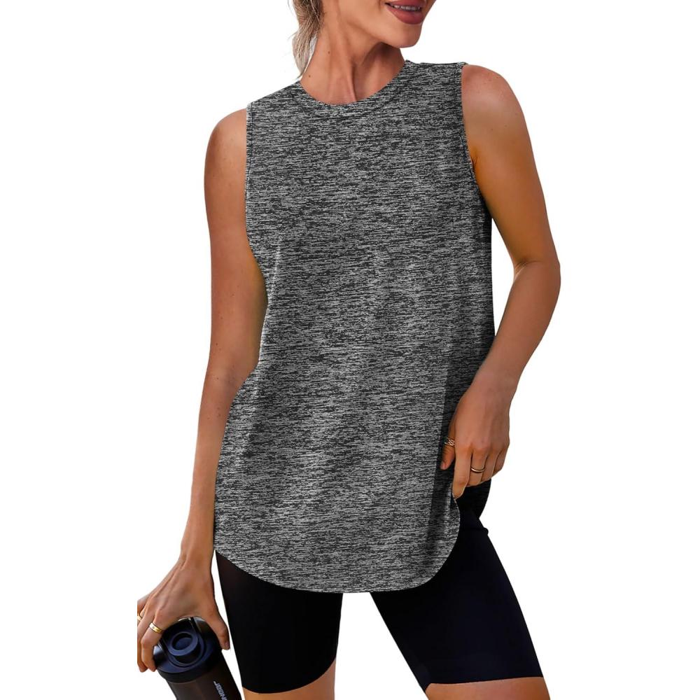 imageWomens Workout Tank Tops Lightweight Sleeveless Shirts for Women Loose Fit Tops for Athletic Running Tennis YogaDark Grey