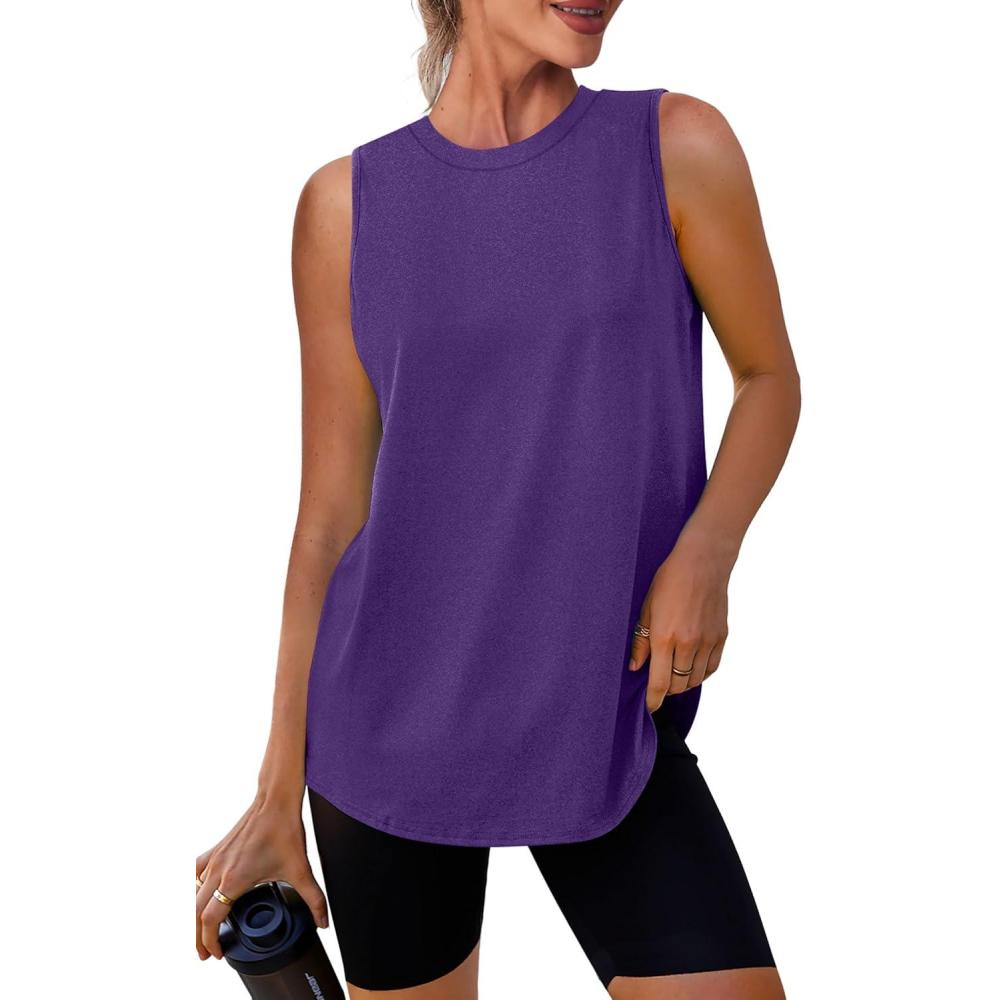 imageWomens Workout Tank Tops Lightweight Sleeveless Shirts for Women Loose Fit Tops for Athletic Running Tennis YogaDark Purple