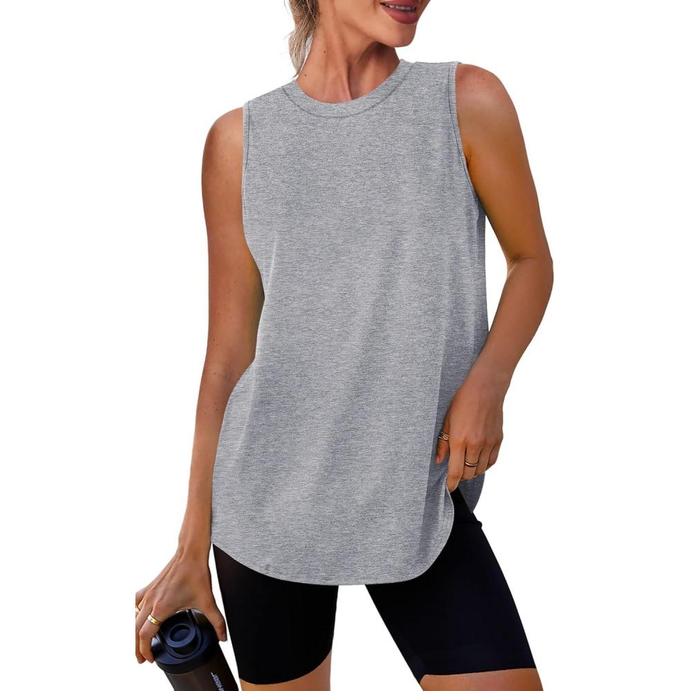 imageWomens Workout Tank Tops Lightweight Sleeveless Shirts for Women Loose Fit Tops for Athletic Running Tennis YogaLight Gray