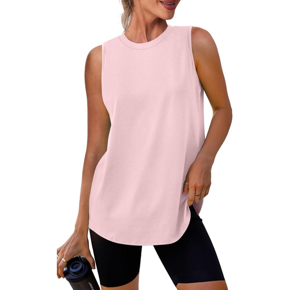imageWomens Workout Tank Tops Lightweight Sleeveless Shirts for Women Loose Fit Tops for Athletic Running Tennis YogaLight Pink