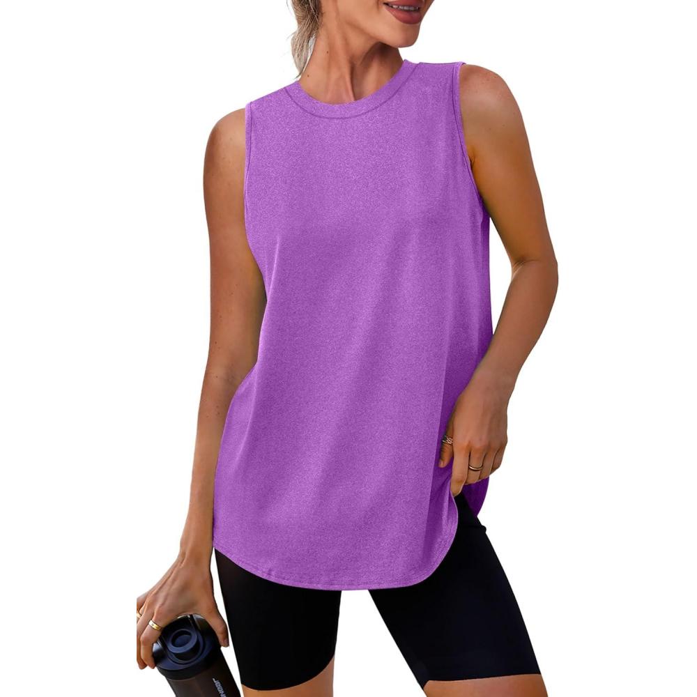 imageWomens Workout Tank Tops Lightweight Sleeveless Shirts for Women Loose Fit Tops for Athletic Running Tennis YogaPurple
