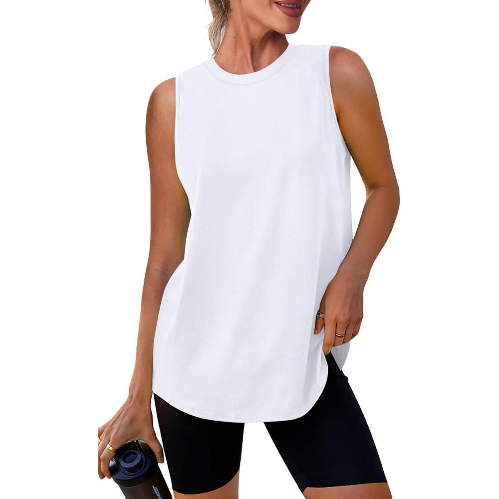 imageWomens Workout Tank Tops Lightweight Sleeveless Shirts for Women Loose Fit Tops for Athletic Running Tennis YogaWhite 1