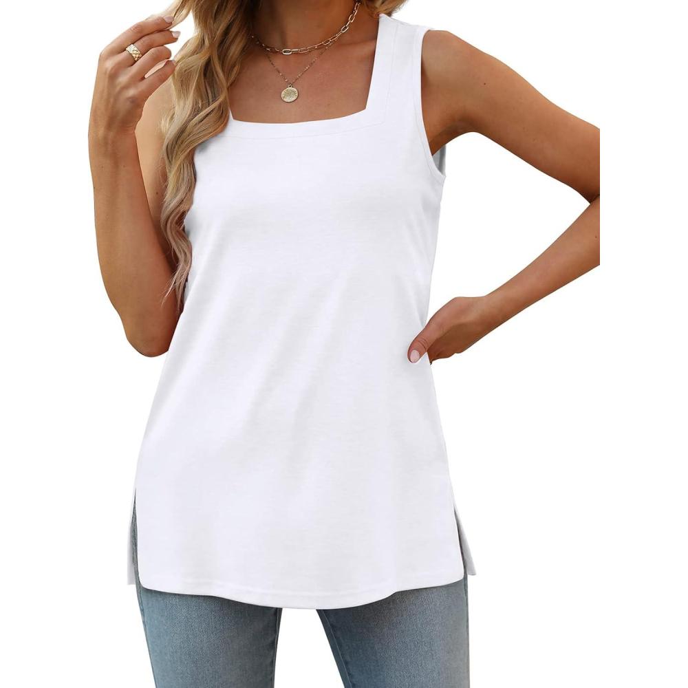 imageXIEERDUO Summer Tank Tops for Women Square Neck Loose Fit Casual Fashion Flowy Sleeveless00awhite