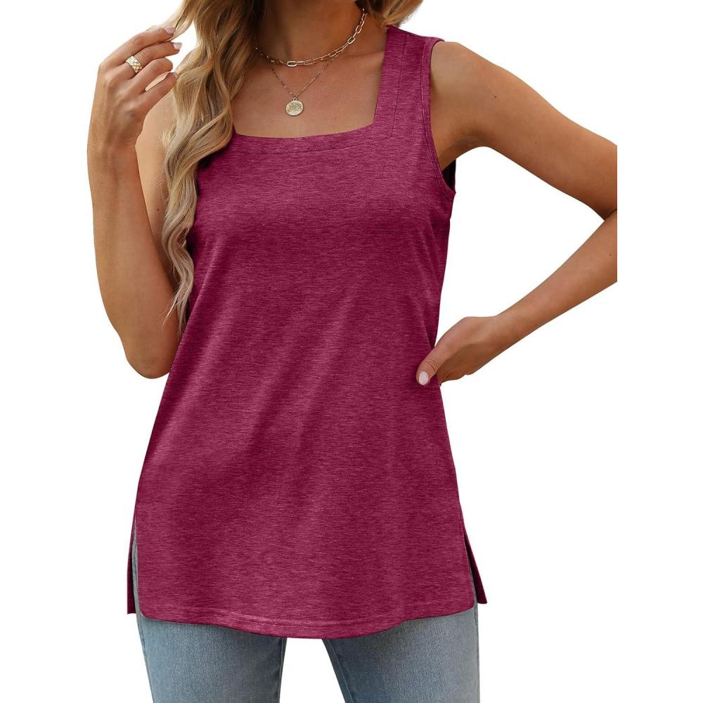 imageXIEERDUO Summer Tank Tops for Women Square Neck Loose Fit Casual Fashion Flowy Sleeveless03deep Purple