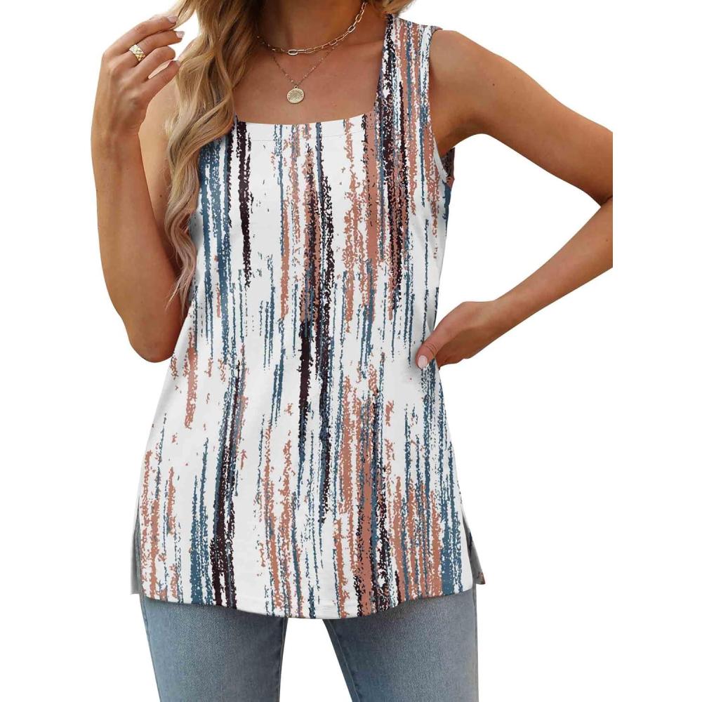 imageXIEERDUO Summer Tank Tops for Women Square Neck Loose Fit Casual Fashion Flowy SleevelessTiedye Brown