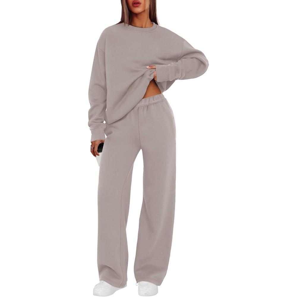 imageXIEERDUO Sweatsuits Women 2 Piece Outfit Matching Lounge Sets Fall Outfits 2025 Fashion Clothing Crewneck Track SuitsCoffegrey Pink