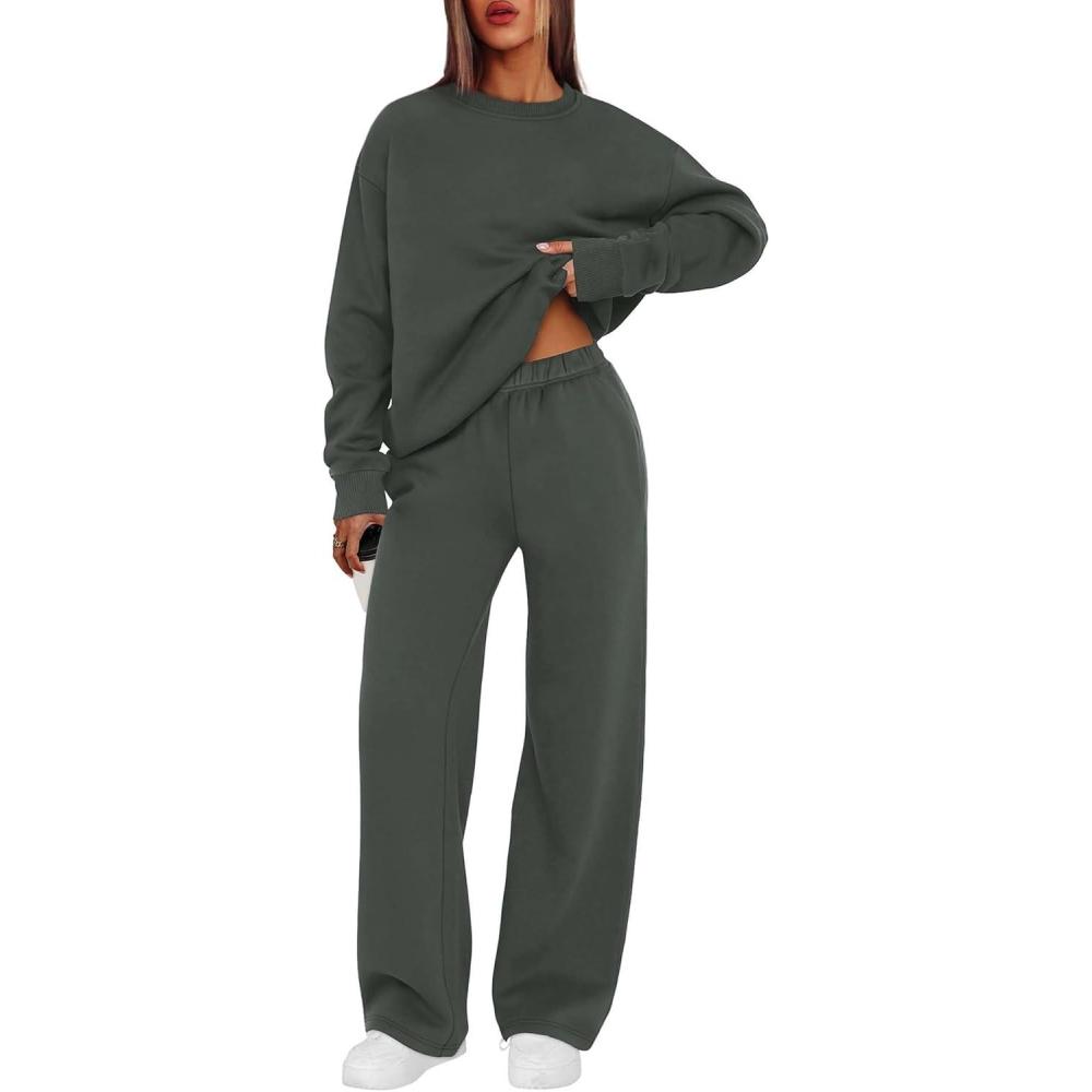 imageXIEERDUO Sweatsuits Women 2 Piece Outfit Matching Lounge Sets Fall Outfits 2025 Fashion Clothing Crewneck Track SuitsDark Grey