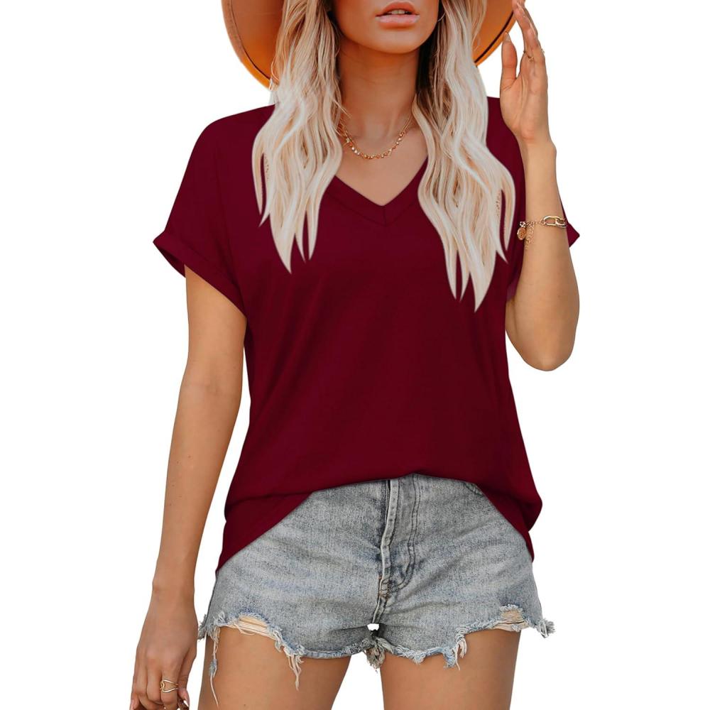 imageXIEERDUO Womens Summer Tops Short Sleeve Shirts Casual V Neck T Shirt Loose Fit ComfyCred