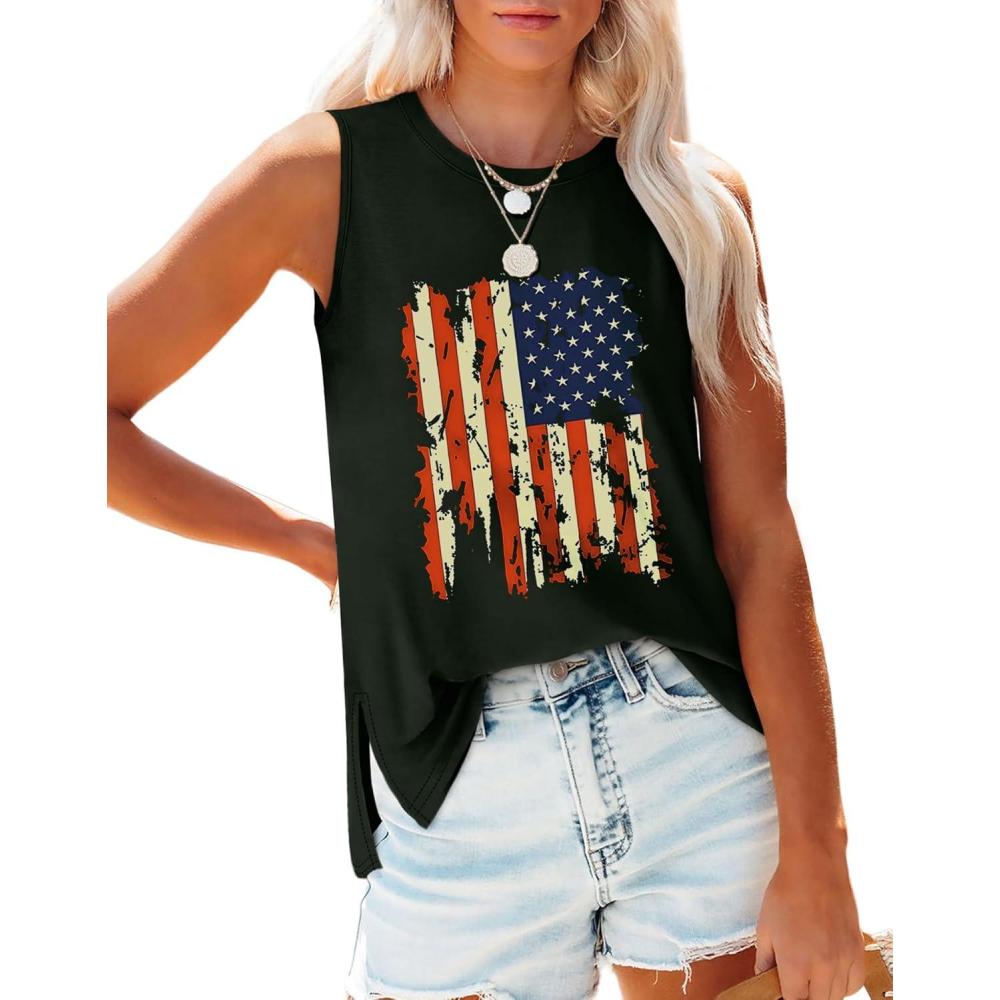 imageXIEERDUO Womens Tank Tops Crewneck Loose Fit Basic Casual Summer Side Split Sleeveless ShirtsEcblack Flag