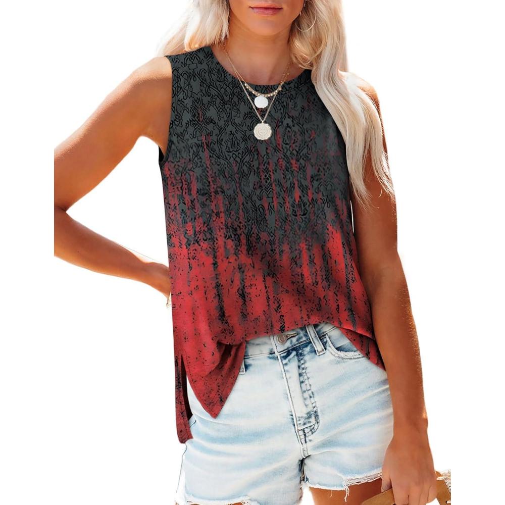 imageXIEERDUO Womens Tank Tops Crewneck Loose Fit Basic Casual Summer Side Split Sleeveless ShirtsHered Blue