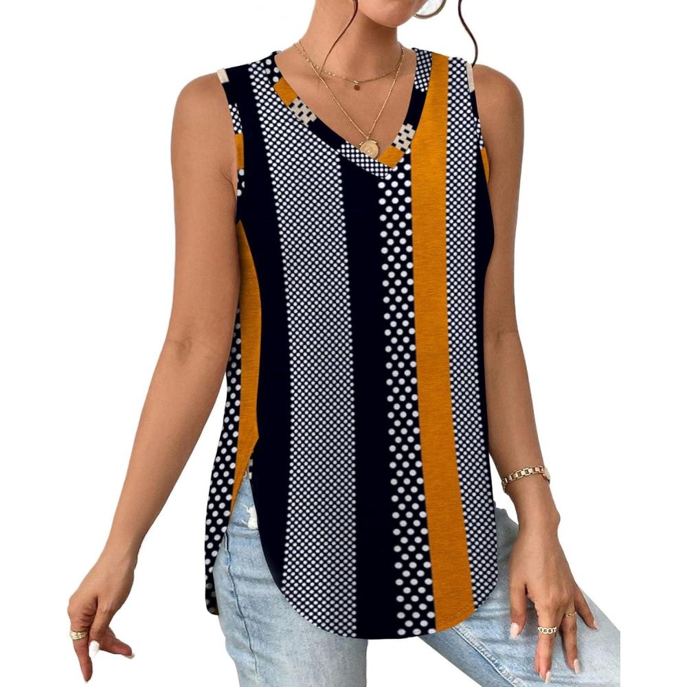 imageXIEERDUO Womens Tank Tops V Neck Eyelet Embroidery Casaul Sleeveless Shirts09black Orange Multi