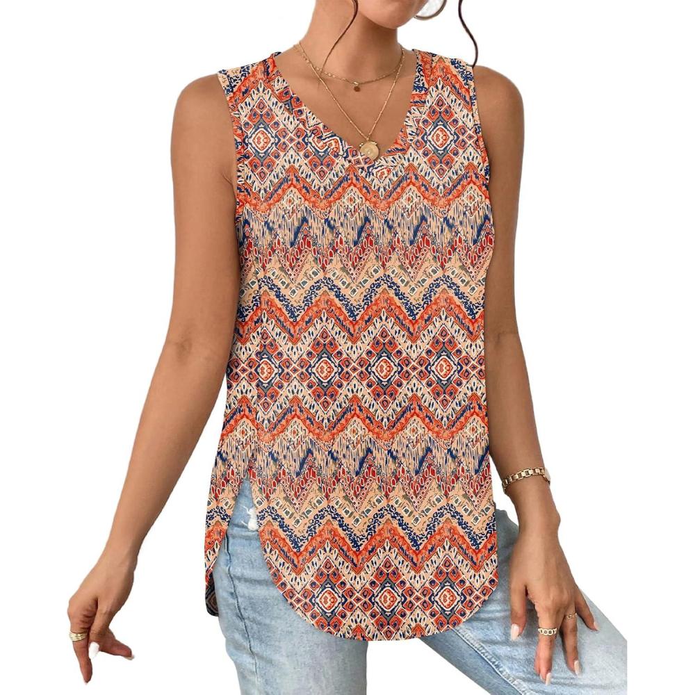 imageXIEERDUO Womens Tank Tops V Neck Eyelet Embroidery Casaul Sleeveless ShirtsBoho