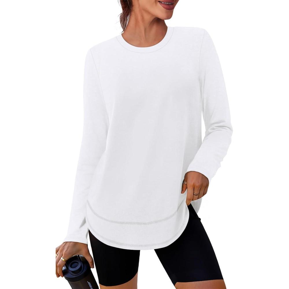 imageXIEERDUO Womens Workout Tops Long Sleeve Quick Dry UPF 50 Sun Protection Shirts for Hiking Running S3XL01 White
