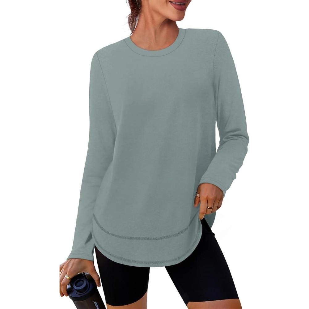 imageXIEERDUO Womens Workout Tops Long Sleeve Quick Dry UPF 50 Sun Protection Shirts for Hiking Running S3XL14 Grey Green