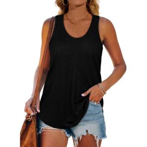 Womens Tank Tops Racerback Loose Shirts for Women Summer(01-black)