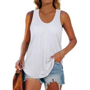 Womens Tank Tops Racerback Loose Shirts for Women Summer(02-white)