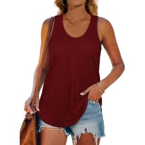Womens Tank Tops Racerback Loose Shirts for Women Summer(04-burgundy)