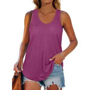 Womens Tank Tops Racerback Loose Shirts for Women Summer(08-purplered)