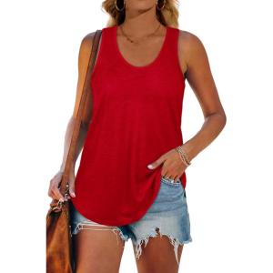 Womens Tank Tops Racerback Loose Shirts for Women Summer(17-red)