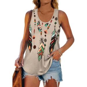 Womens Tank Tops Racerback Loose Shirts for Women Summer(50-feather Necklace)