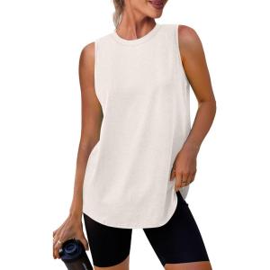Womens Workout Tank Tops Lightweight Sleeveless Shirts for Women Loose Fit Tops for Athletic Running Tennis Yoga(01-white Apricot)