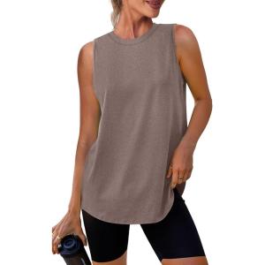 Womens Workout Tank Tops Lightweight Sleeveless Shirts for Women Loose Fit Tops for Athletic Running Tennis Yoga(Camel Brown)