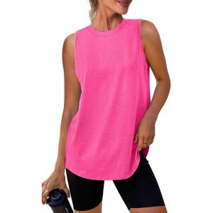 Womens Workout Tank Tops Lightweight Sleeveless Shirts for Women Loose Fit Tops for Athletic Running Tennis Yoga(Pink)