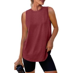 Womens Workout Tank Tops Lightweight Sleeveless Shirts for Women Loose Fit Tops for Athletic Running Tennis Yoga(Red Brown)