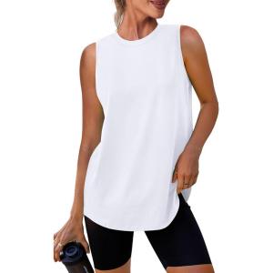Womens Workout Tank Tops Lightweight Sleeveless Shirts for Women Loose Fit Tops for Athletic Running Tennis Yoga(White 1)