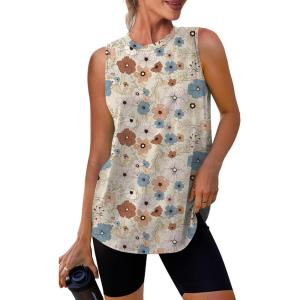 Womens Workout Tank Tops Lightweight Sleeveless Shirts for Women Loose Fit Tops for Athletic Running Tennis Yoga(Z-floral Khaki)