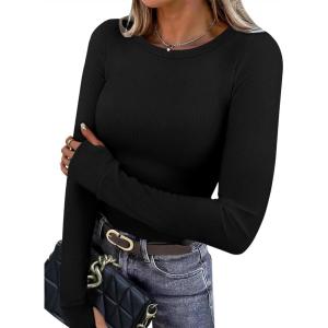 XIEERDUO Long Sleeve Thermal Shirt for Women Fleece Slim Fit Tops Crewneck Basic T-Shirts with Thumb Holes Fall Fashion 2025(B-black)