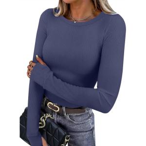XIEERDUO Long Sleeve Thermal Shirt for Women Fleece Slim Fit Tops Crewneck Basic T-Shirts with Thumb Holes Fall Fashion 2025(Blue)