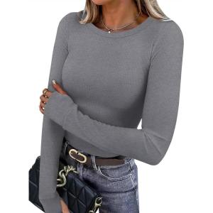 XIEERDUO Long Sleeve Thermal Shirt for Women Fleece Slim Fit Tops Crewneck Basic T-Shirts with Thumb Holes Fall Fashion 2025(Gray)