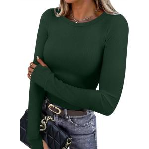 XIEERDUO Long Sleeve Thermal Shirt for Women Fleece Slim Fit Tops Crewneck Basic T-Shirts with Thumb Holes Fall Fashion 2025(Green)