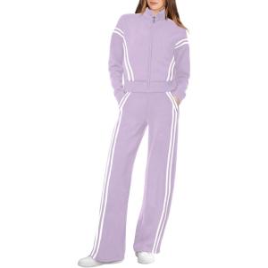 XIEERDUO Lounge Sets for Women 2025 Sweatsuit 2 Piece Outfits Sweatshirt Wide Leg Sweatpant Tracksuit Matching Set(Violet)