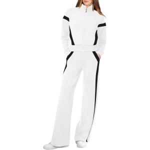XIEERDUO Lounge Sets for Women 2025 Sweatsuit 2 Piece Outfits Sweatshirt Wide Leg Sweatpant Tracksuit Matching Set(White+black)