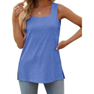 XIEERDUO Summer Tank Tops for Women Square Neck Loose Fit Casual Fashion Flowy Sleeveless(01a-blue)