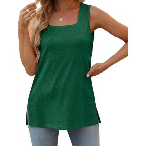 XIEERDUO Summer Tank Tops for Women Square Neck Loose Fit Casual Fashion Flowy Sleeveless(01a-green)