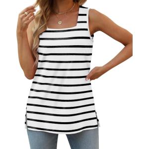 XIEERDUO Summer Tank Tops for Women Square Neck Loose Fit Casual Fashion Flowy Sleeveless(01b-black Stripe)