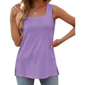 XIEERDUO Summer Tank Tops for Women Square Neck Loose Fit Casual Fashion Flowy Sleeveless(02-purple)