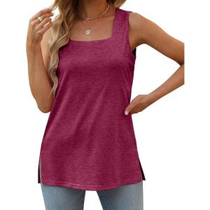XIEERDUO Summer Tank Tops for Women Square Neck Loose Fit Casual Fashion Flowy Sleeveless(03-deep Purple)