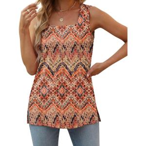 XIEERDUO Summer Tank Tops for Women Square Neck Loose Fit Casual Fashion Flowy Sleeveless(Boho)