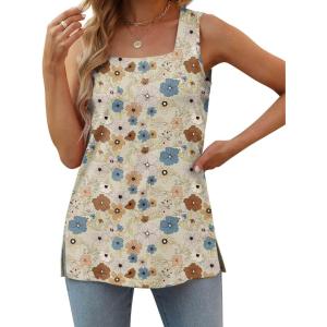 XIEERDUO Summer Tank Tops for Women Square Neck Loose Fit Casual Fashion Flowy Sleeveless(Floral)