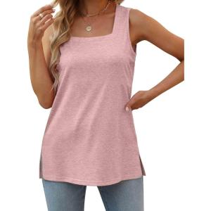 XIEERDUO Summer Tank Tops for Women Square Neck Loose Fit Casual Fashion Flowy Sleeveless(Pink 2)